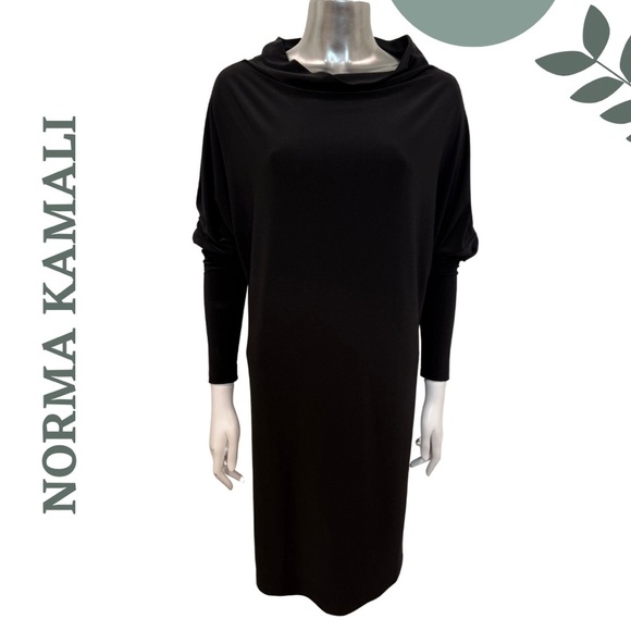 Norma Kamali Black Cowl Neck Cocoon Sleeve Midi Dress | Size Small - Picture 1 of 6